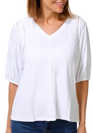 Thumbnail 1: Coral Bay Women's Petite Short Puff Sleeve Top 