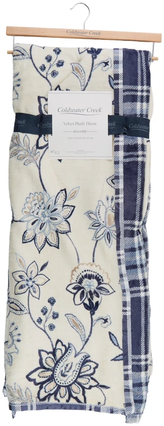 Thumbnail 1: Coldwater Creek 50x70 Reversible Velvet Plush Throw Blanket 