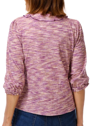 Thumbnail 3: Coral Bay Women's Petite 3/4 Sleeve Space Ruffle Front Knit Top  