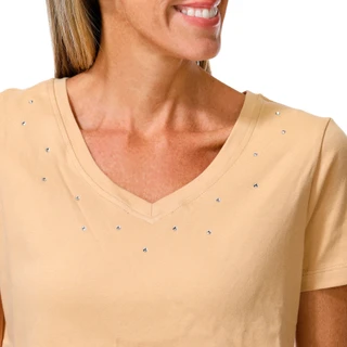 Thumbnail 2: Coral Bay Women's Petite Short Sleeve Rhinestone Neck Top 