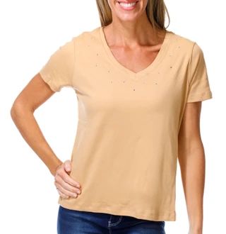 Thumbnail 1: Coral Bay Women's Petite Short Sleeve Rhinestone Neck Top 