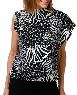 Thumbnail 1: NINE WEST Women's Cap Sleeve Animal Print Top w/ Back Zipper Closure 