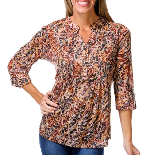 Thumbnail 1: Vera Rose Women's 3/4 Sleeve Animal Print Split Neck Top 