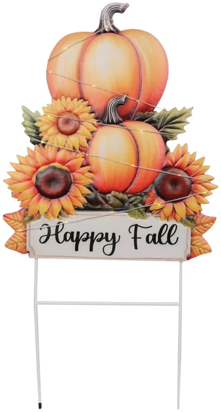 Thumbnail 1: Autumn Gatherings 34" Happy Fall Stacked Pumpkins Yard Stake 