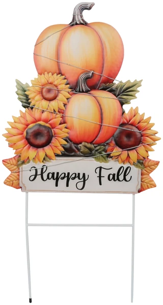 Thumbnail 3: Autumn Gatherings 34" Happy Fall Stacked Pumpkins Yard Stake 