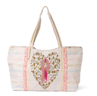 Thumbnail 1: AMERICA AND BEYOND Breast Cancer Awareness Tote Bag with Pink Ribbon Embroidery 