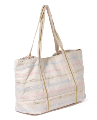 Thumbnail 4: AMERICA AND BEYOND Breast Cancer Awareness Tote Bag with Pink Ribbon Embroidery 