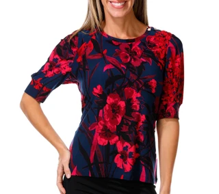 Thumbnail 1: Tommy Hilfiger Women's Short Sleeve Floral Button Shoulder Top 