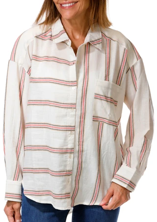 Thumbnail 1: DRA Women's Long Sleeve Matera Stripe Button Up Top  