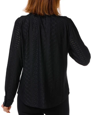 Thumbnail 2: Adrianna Papell Women's Long Sleeve Pointelle Button Up Top 
