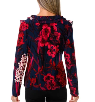 Thumbnail 2: Tommy Hilfiger Women's Long Sleeve Floral Ruffle V Neck Top 