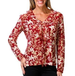 Thumbnail 1: Tommy Hilfiger Women's Long Sleeve Floral Ruffle V Neck Top 