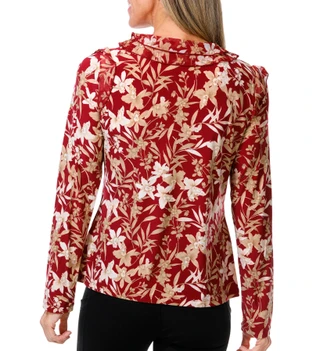 Thumbnail 3: Tommy Hilfiger Women's Long Sleeve Floral Ruffle V Neck Top 