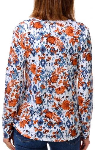 Thumbnail 2: Blue Sol Women's Long Sleeve V-Neck Floral Luxey Tee 