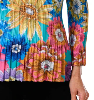 Thumbnail 3: Milano Women's 3/4 Sleeve Floral Print Pleated Top 