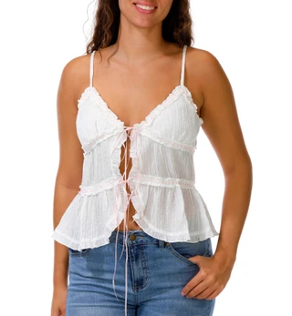 Thumbnail 1: LUSH Juniors' Sleeveless Gauze Tie Front Tank 