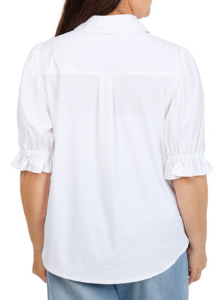 Thumbnail 3: Liverpool Women's Plus 3/4 Puff Sleeve Solid Button Up Top 