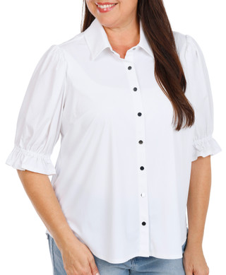Thumbnail 1: Liverpool Women's Plus 3/4 Puff Sleeve Solid Button Up Top 