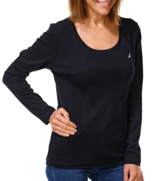 Thumbnail 1: Nautica Women's Long Sleeve Scallop Neck Tee 