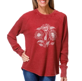 Thumbnail 1: C&C California Women's Long Sleeve Waffle Knit Graphic Sweater 