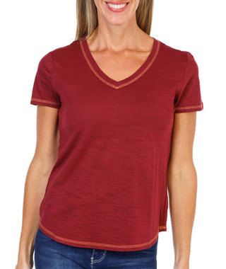 Thumbnail 1: Blue Sol Women's Petite Short Sleeve V-Neck Solid Luxey Tee 