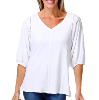 Thumbnail 1: Coral Bay Women's Puff Sleeve V Neck Top 