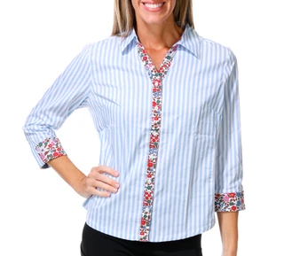 Thumbnail 1: Coral Bay Women's Petite 3/4 Sleeve Striped Button Down Top 