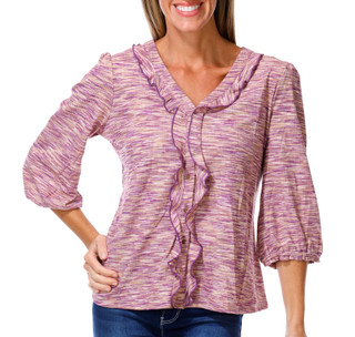 Thumbnail 1: Coral Bay Women's 3/4 Sleeve Space Dye Ruffle Front Top 