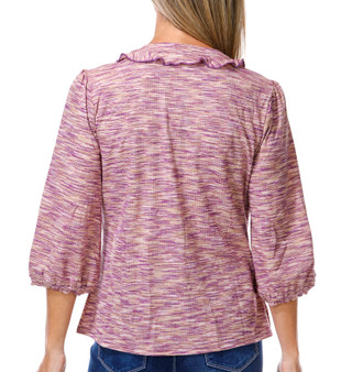 Thumbnail 3: Coral Bay Women's 3/4 Sleeve Space Dye Ruffle Front Top 