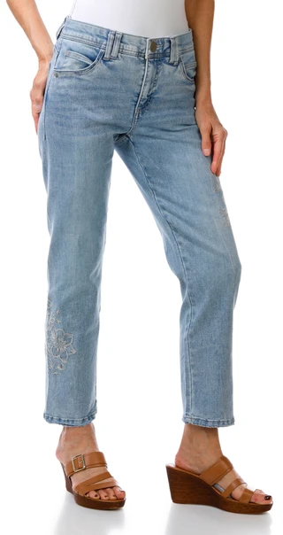 Thumbnail 1: Democracy Women's Seamless Slim Straight Embroidered Floral Jeans 