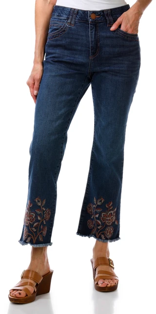 Thumbnail 1: Democracy Women's Cropped Itty Bitty Flare Embroidered Jeans  