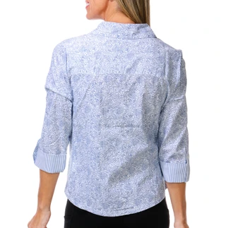 Thumbnail 2: Coral Bay Women's Petite 3/4 Sleeve Paisley Button Down Top 