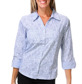 Thumbnail 1: Coral Bay Women's Petite 3/4 Sleeve Paisley Button Down Top 