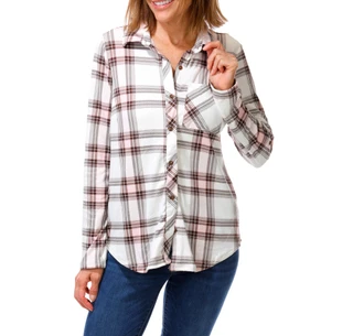 Thumbnail 1: ADRIENNE VITTADINI Women's Long Sleeve Plaid Button Up Top 