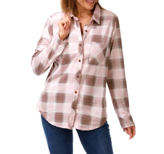Thumbnail 1: ADRIENNE VITTADINI Women's Long Sleeve Plaid Button Up Top 