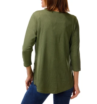 Thumbnail 2: Anneliese Women's 3/4 Sleeve Side Button Hem Top  