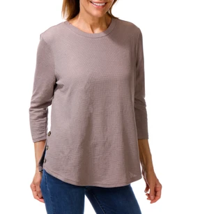 Thumbnail 1: Anneliese Women's 3/4 Sleeve Side Button Hem Top  