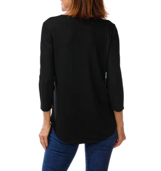 Thumbnail 2: RIO & RIAN Women's 3/4 Sleeve V-Neck Grommet Top 