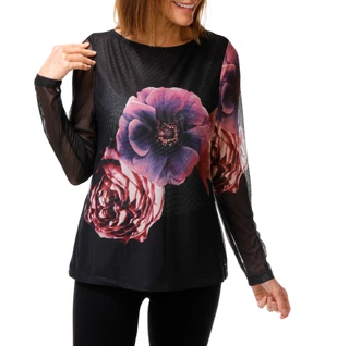 Thumbnail 1: BADGLEY MISCHKA Women's Printed Long Sleeve Boat Neck Mesh Top 