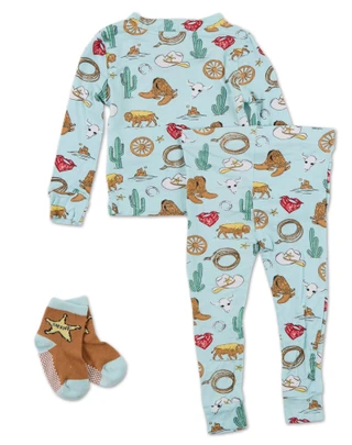 Thumbnail 2: Mick Mack Baby Boys 3 Pc Cowboy Pajama Pants Set with Socks 
