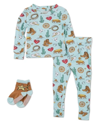 Thumbnail 1: Mick Mack Baby Boys 3 Pc Cowboy Pajama Pants Set with Socks 