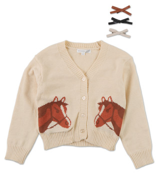 Thumbnail 1: Btween Girls 2 Pc Button Up Horse Cardigan & Barrettes Set 
