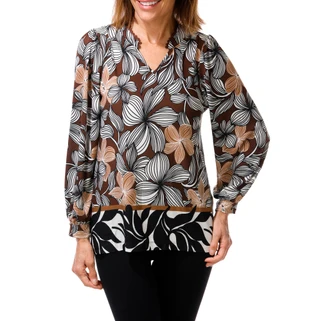 Thumbnail 1: Good Days Only Women's Long Sleeve Split Neck Printed Top 