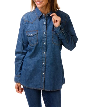 Thumbnail 1: Wrangler Women's Long Sleeve Denim Button Snap Top 