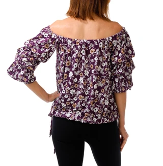 Thumbnail 2: Good Days Only Women's Rouche Sleeve Tie Hem Printed Blouse 