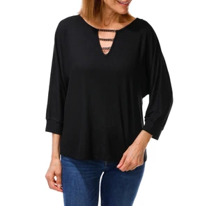 Thumbnail 1: RIO & RIAN Women's 3/4 Sleeve Chain Detail V-Neck Top 