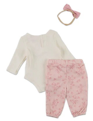 Thumbnail 2: Paris Hilton Baby Girls 3 Pc Body Suit, Floral Pants & Hair Bow Set 