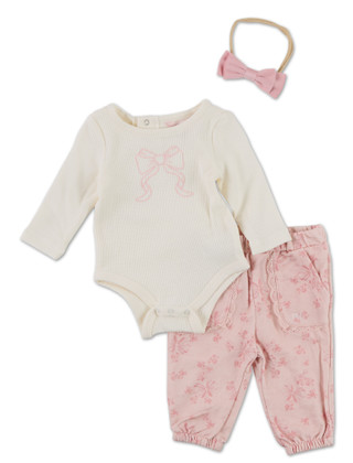 Thumbnail 1: Paris Hilton Baby Girls 3 Pc Body Suit, Floral Pants & Hair Bow Set 