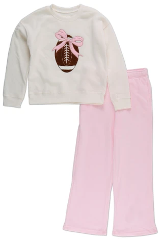 Thumbnail 1: No Comment Girls Girls 2 Pc Game Day Football Wide Leg Fleece Pants Set 