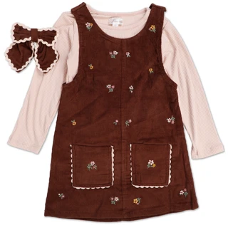 Thumbnail 1: Nanette Little Girls 3 Pc Jumper, Long Sleeve Top & Bow Barrette Set 
